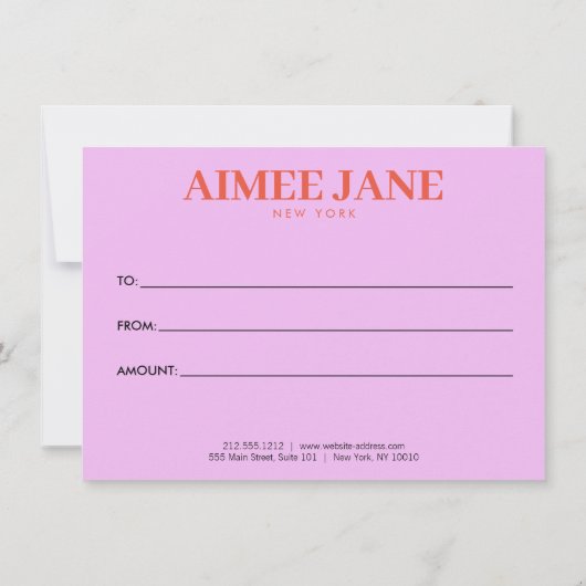 Vet Minimalistisch Luxe Boutique Roze Gift Kaart (Achterkant)