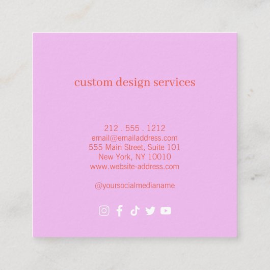 Vet Minimalistisch Luxe Boutique Sinaasappel/Roze Vierkante Visitekaartje (Achterkant)