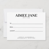 Vet Minimalistisch Luxe Boutique Zwart Cadeau Kaar (Achterkant)