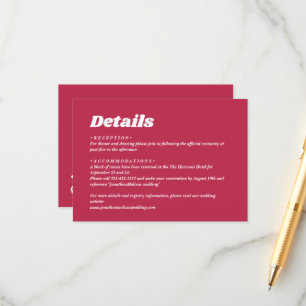 Vet Minimalistisch Retro Viva Magenta Bruiloft Det Informatiekaartje