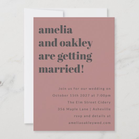 Vet minimalistisch Roos grijs retro bruiloft websi Kaart (Voorkant)