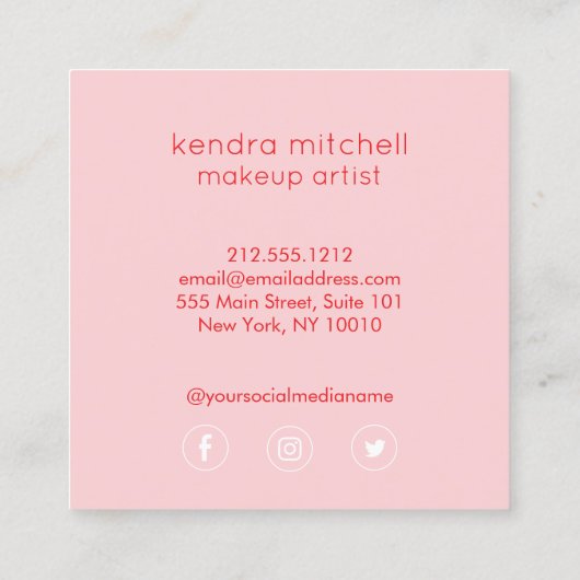 Vet minimalistisch roze lippen Logo make-up arties Vierkante Visitekaartje (Achterkant)