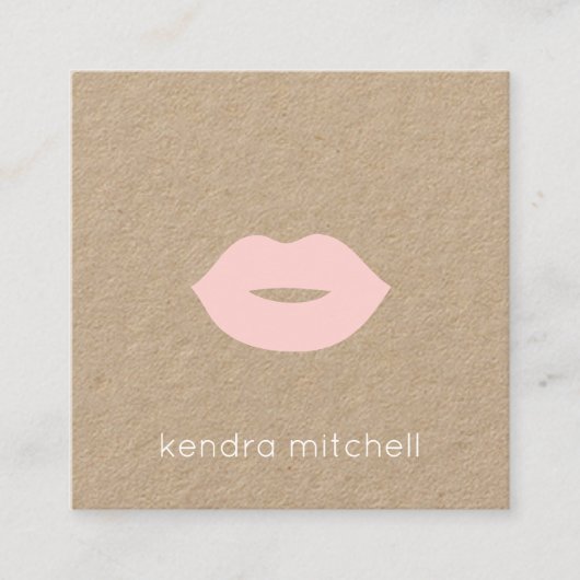 Vet minimalistisch roze lippen Logo make-up arties Vierkante Visitekaartje (Voorkant)