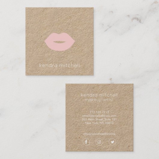 Vet minimalistisch roze lippen Logo make-up arties Vierkante Visitekaartje (Voorkant / Achterkant)