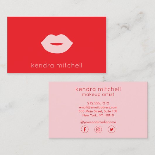 Vet minimalistisch roze lippen Logo make-up arties Visitekaartje (Voorkant / Achterkant)