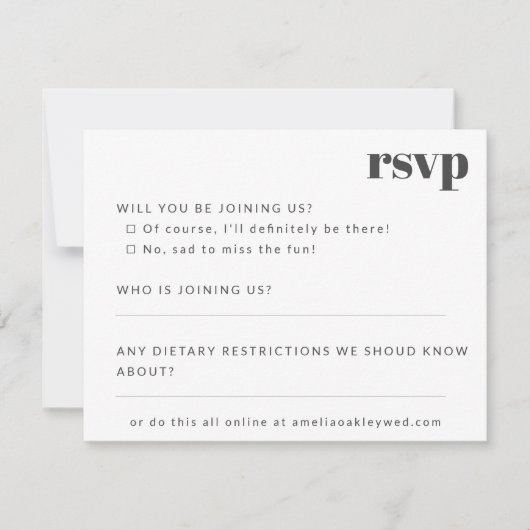 Vet minimalistisch zwart wit retro aangepaste brui RSVP kaartje (Voorkant)