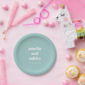 Vet Minimalistische Aqua Blue Retro Custom Wedding Papieren Bordje (Feest)
