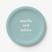 Vet Minimalistische Aqua Blue Retro Custom Wedding Papieren Bordje (Voorkant)