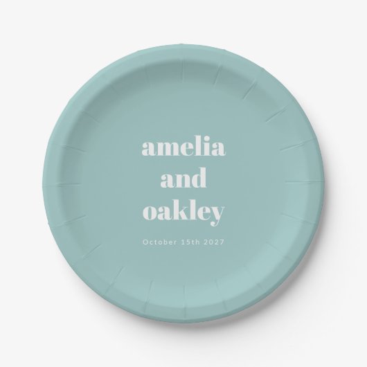 Vet Minimalistische Aqua Blue Retro Custom Wedding Papieren Bordje (Voorkant)