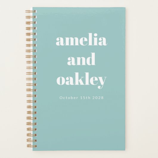 Vet Minimalistische Aqua Blue Retro Custom Wedding Planner (Voorkant)