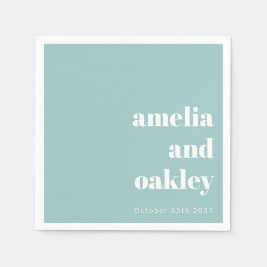 Vet Minimalistische Aqua Blue Retro Custom Wedding Servet (Voorkant)