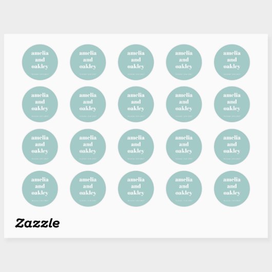 Vet Minimalistische Boho Aqua Blue Custom Wedding Ronde Sticker (Vel)