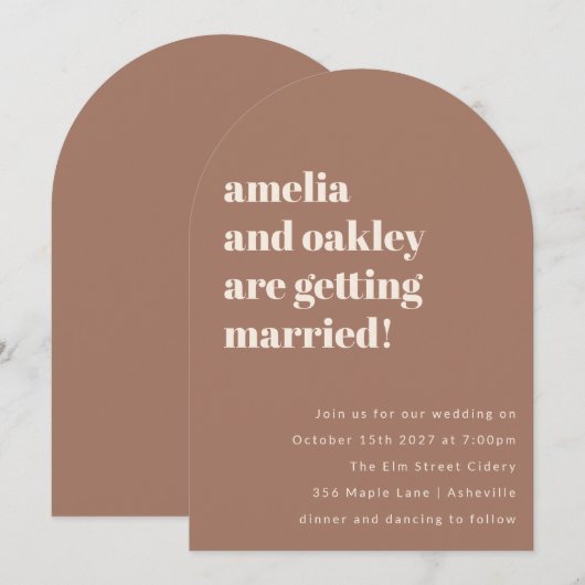 Vet Minimalistische Zachte Mocha Retro Wedding Arc Kaart (Voorkant / Achterkant)