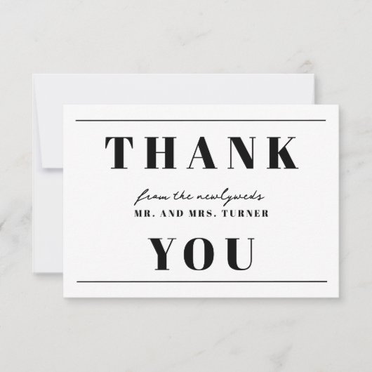Vet minimalistische zwart-wit bruiloft Dank u Bedankkaart (Voorkant)