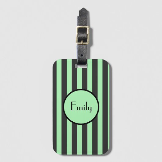 Vet Mint Green & Black Stripe Bagagelabel (Voorkant (verticaal))