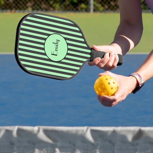 Vet Mint Groen en Zwarte Stripe Persoonlijk Pickleball Paddle (Insitu)
