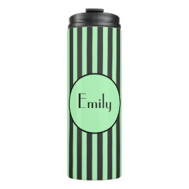 Vet Mint Groen en Zwarte Stripe Persoonlijk Thermosbeker