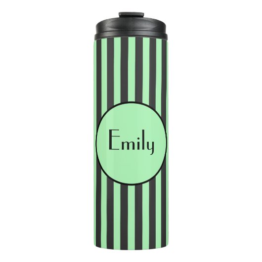 Vet Mint Groen en Zwarte Stripe Persoonlijk Thermosbeker (Voorkant)