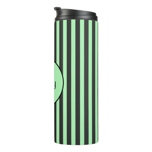 Vet Mint Groen en Zwarte Stripe Persoonlijk Thermosbeker (Geroteerd rechts)