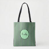 Vet Mint Groen en Zwarte Stripe Persoonlijk Tote Bag (Voorkant)