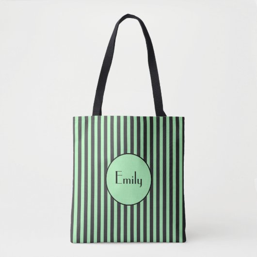 Vet Mint Groen en Zwarte Stripe Persoonlijk Tote Bag (Voorkant)