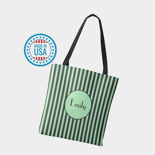 Vet Mint Groen en Zwarte Stripe Persoonlijk Tote Bag