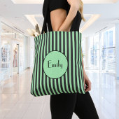 Vet Mint Groen en Zwarte Stripe Persoonlijk Tote Bag