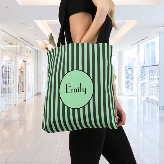 Vet Mint Groen en Zwarte Stripe Persoonlijk Tote Bag