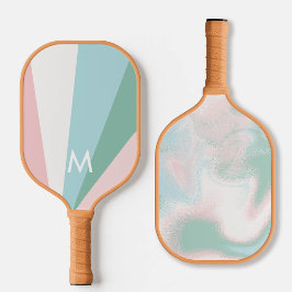 Vet Mint Roze Sorbet Monogram Modern Gepersonalise Pickleball Paddle