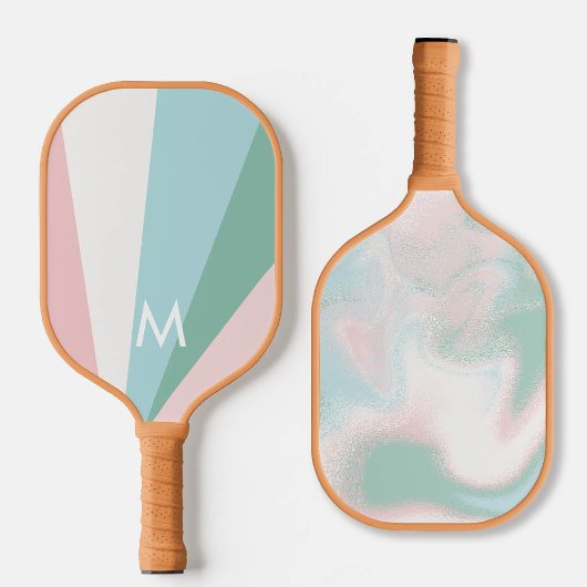 Vet Mint Roze Sorbet Monogram Modern Gepersonalise Pickleball Paddle