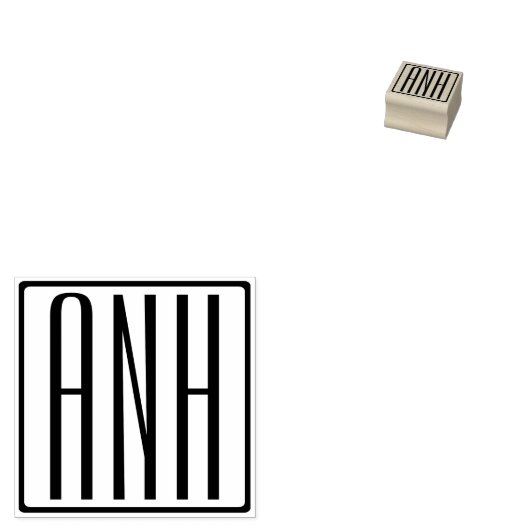 Vet Modern 3 Initialen Monogram Rubberstempel (Gestempeld)