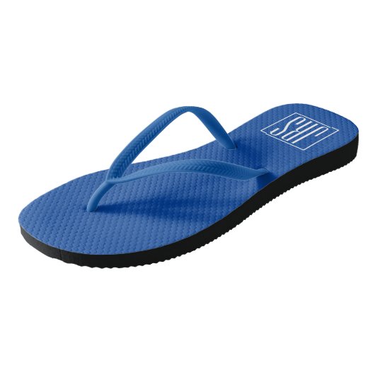 Vet Modern 3 Initialen Monogram | Wit op blauw Teenslippers (Schuin)