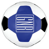 Vet Modern 3 Initialen Monogram | Wit op blauw Voetbal (Gedraaid)
