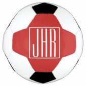 Vet Modern 3 Initialen Monogram | Wit op rood Voetbal (Voorkant)