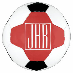 Vet Modern 3 Initialen Monogram   Wit op rood Voetbal
