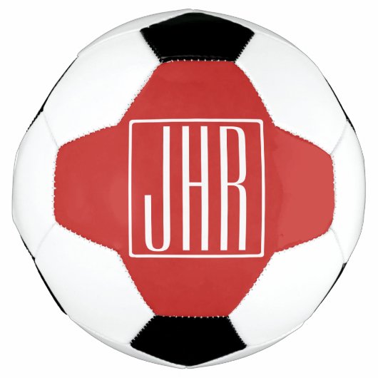 Vet Modern 3 Initialen Monogram | Wit op rood Voetbal (Voorkant)