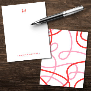 Vet Modern Abstract Monogram & Naam Stationery Notitiekaartje
