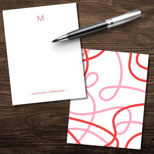 Vet Modern Abstract Monogram & Naam Stationery Notitiekaartje
