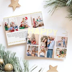 Vet Modern Acht-foto Gelukkig Goud Folie Feestdagenkaart