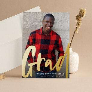 Vet modern afstudeerder goud één foto-afstuderen folie uitnodiging