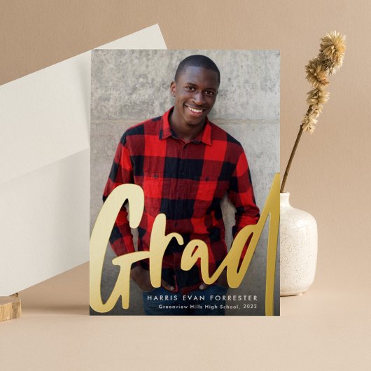 Vet modern afstudeerder goud één foto-afstuderen folie uitnodiging