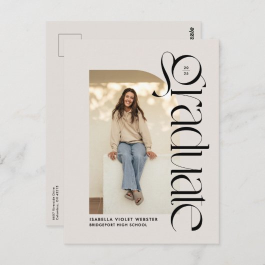 Vet modern afstuderen twee foto afstuderen briefkaart (Voorkant / Achterkant)