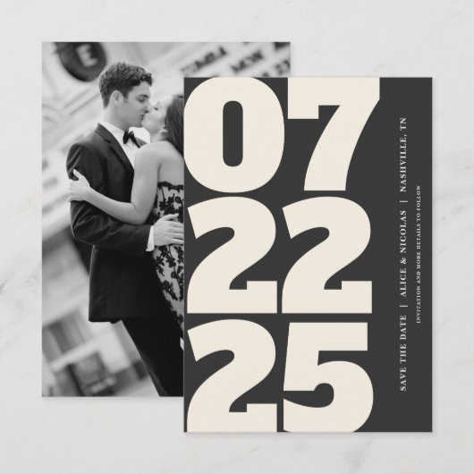 Vet Modern Bewaar de datum met donkere foto Kaart (Voorkant / Achterkant)