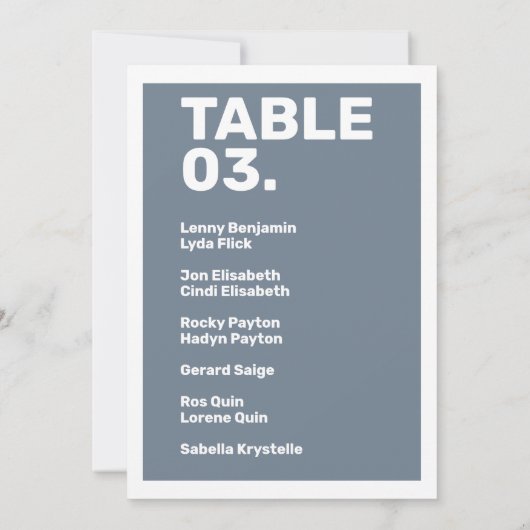 Vet Modern Blauw Minimaal Tafel Zitplaatskaart Kaart (Achterkant)