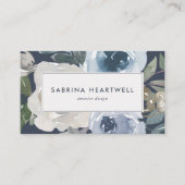 Vet Modern Bloemen Waterverf Blauw Visitekaartje (Voorkant)