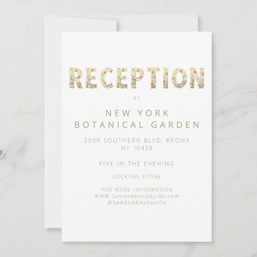 Vet Modern Boho Bloemen Groen Bruiloft Receptie Kaart (Voorkant)