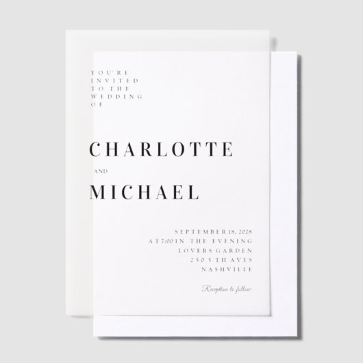 Vet, modern, bruiloft, vellum uitnodigingen (Offset)