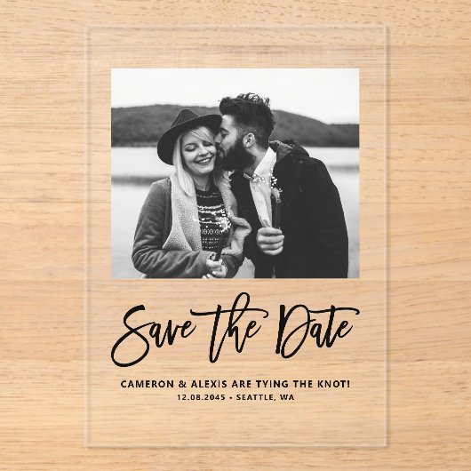 Vet Modern Calligrafie Floral Foto Acryl Uitnodigingen (Voorkant)