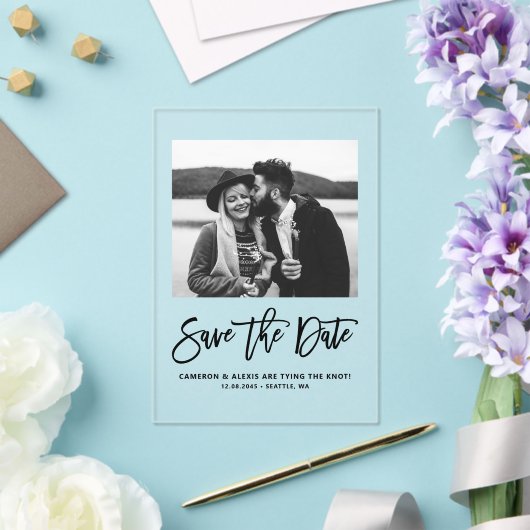 Vet Modern Calligrafie Floral Foto Acryl Uitnodigingen (Insitu (Huwelijk))