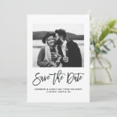 Vet Modern Calligrafie Floral Foto Save The Date (Staand voorkant)